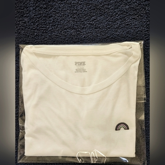 PINK VICTORIA SECRET Women's New Oversized White Logo Tee Size Large - Picture 11 of 13